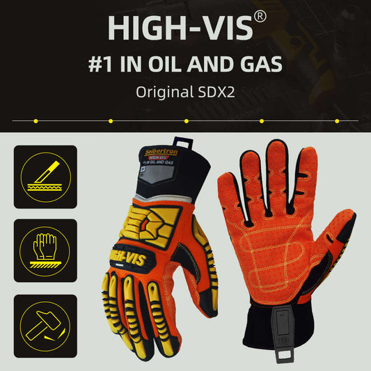 Guantes de rescate de seguridad Seibertron HIGH-VIS SDX2 resistentes, reductores y antiimpacto para mecánicos de alta resistencia, conformes con la normativa CE EN388 4232, con 1 clip negro para guantes.