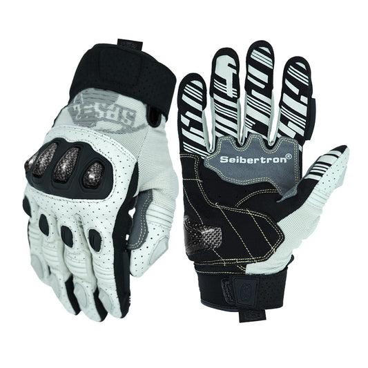 Seibertron SPS2 Plus Adult Summer Motorcycle Gloves – Genuine Leather, Breathable, Carbon Fiber, Abrasion-Resistant, Anti-Slip Design for Enhanced Comfort and Protection
