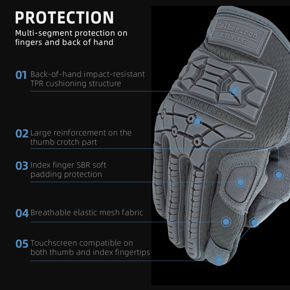 Seibertron T.B.F.I.G Tactical Outdoor Gloves, Breathable Flexible Rubber Impact Protection, Touchscreen, CE Rated Tac Gloves