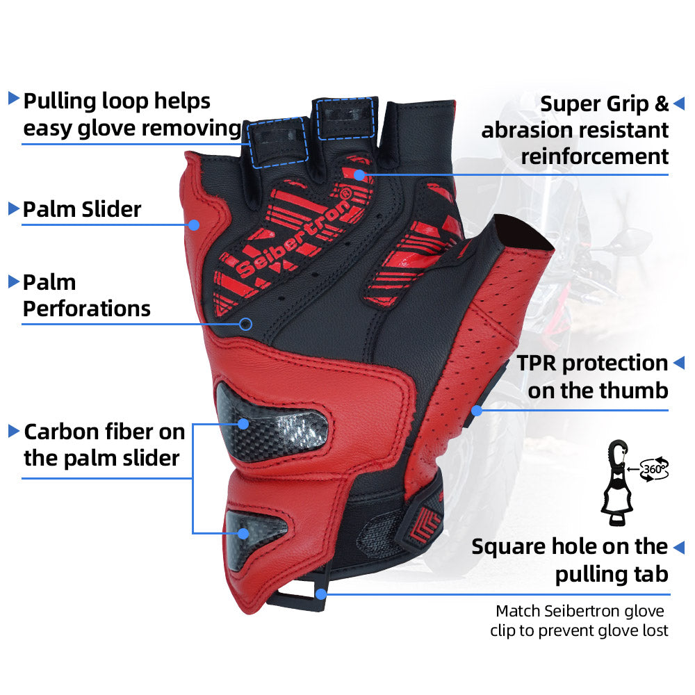 Seibertron Summer Youth Motorcycle Carbon Fiber Anti-Slip Soft Breathable Half-Finger Riding Gloves SPS-9