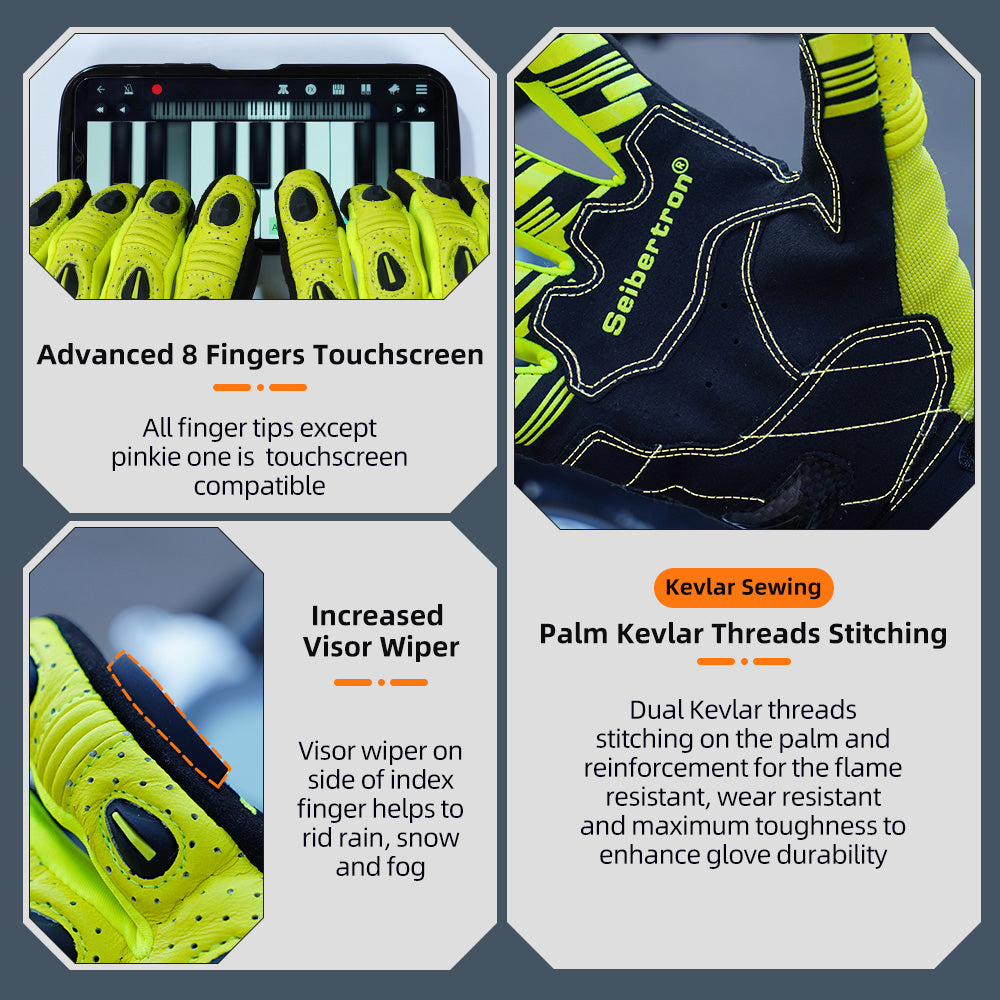 Seibertron SPS2 Plus Summer Moto Gloves – Genuine Leather, Breathable, Carbon Fiber, Abrasion-Resistant, Anti-Slip Design for Enhanced Comfort and Protection