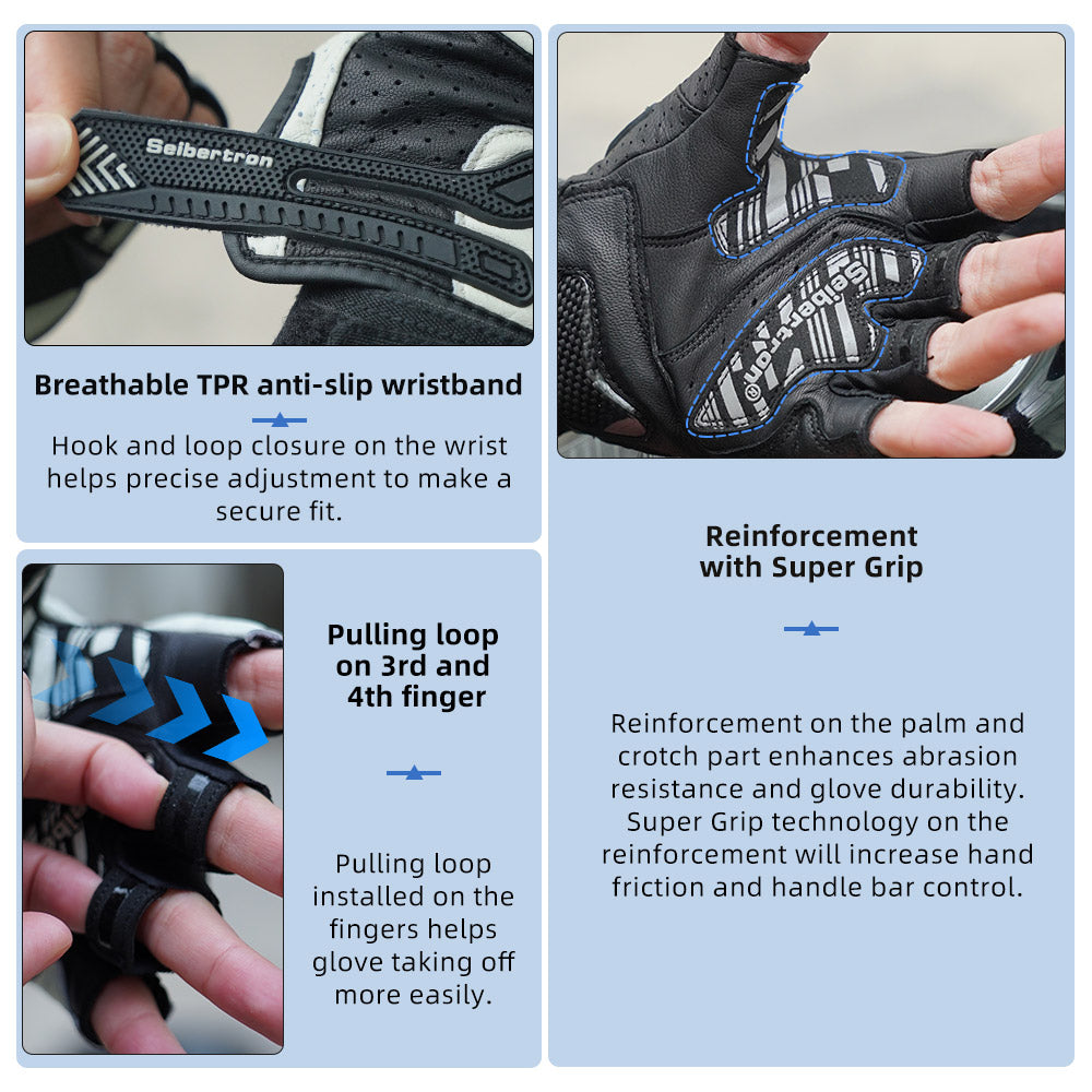 Seibertron Summer Adult Motorcycle Carbon Fiber Anti-Slip Soft Breathable Half-Finger Riding Gloves SPS-9