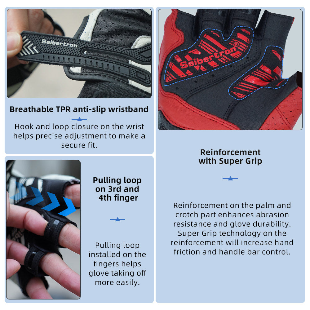 Seibertron Summer Youth Motorcycle Carbon Fiber Anti-Slip Soft Breathable Half-Finger Riding Gloves SPS-9
