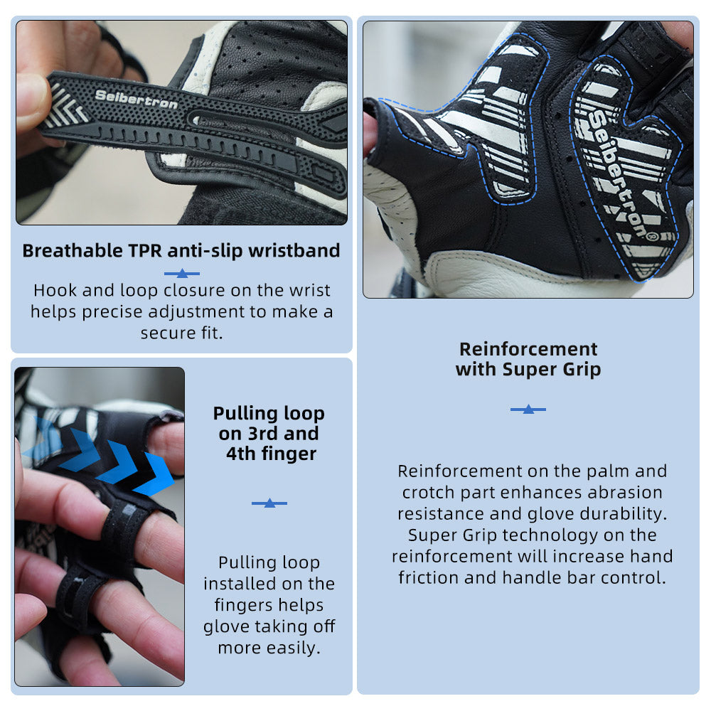 Seibertron Summer Adult Motorcycle Carbon Fiber Anti-Slip Soft Breathable Half-Finger Riding Gloves SPS-9