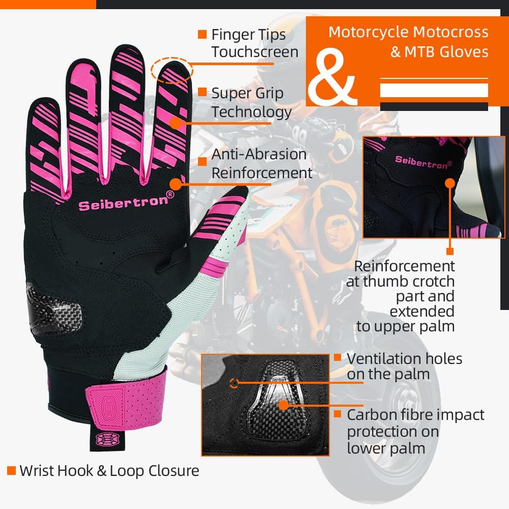 Guantes deportivos unisex Seibertron SPS-2/SPS-5 para adultos con pantalla táctil para carreras de carretera, motociclismo y MTB