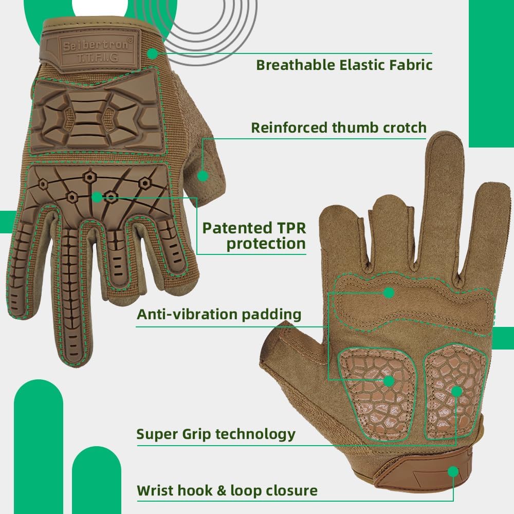 Seibertron T.T.F.I.G 2.0 Men's Tactical Military Gloves with Flexible Military-grade Seibertron gloves with impact-resistant rubber knuckles