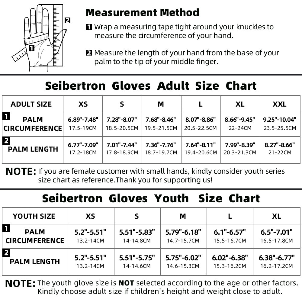 batting glove size chart