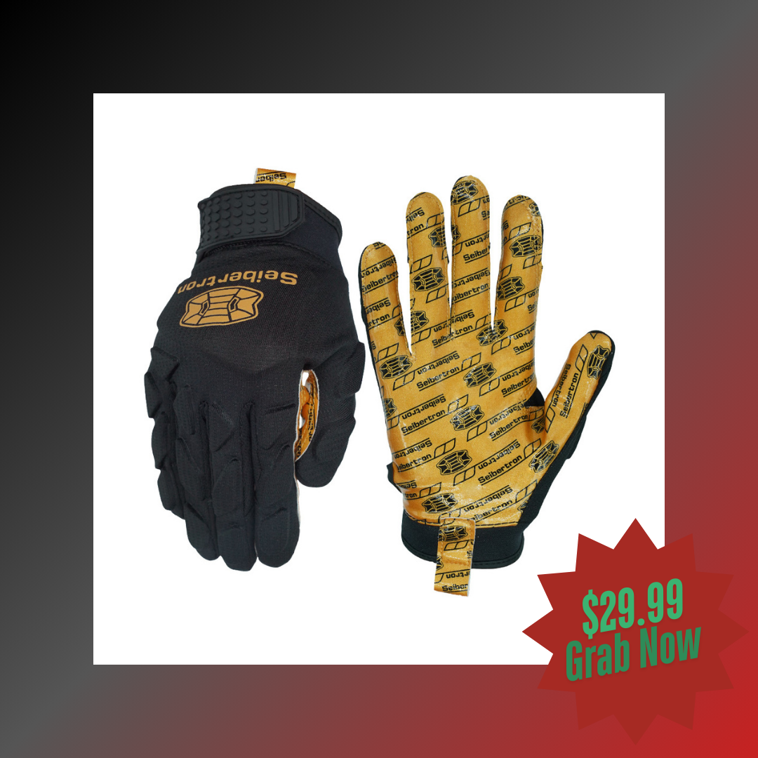 black and gold football gloves