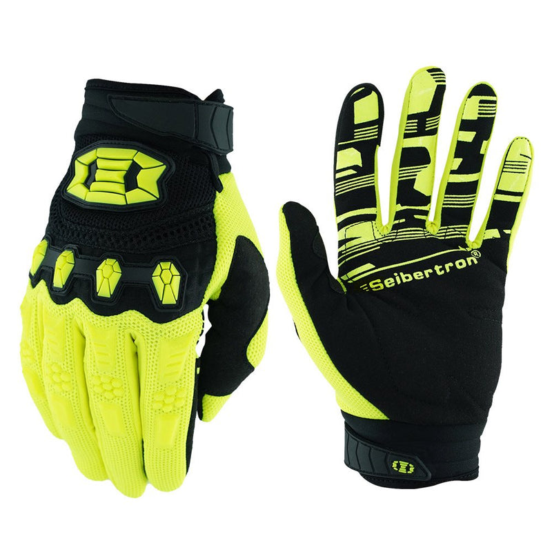 color:Fluorescent Yellow | Seibertron Dirtpaw full finger motocross and off-road riding gloves image 13