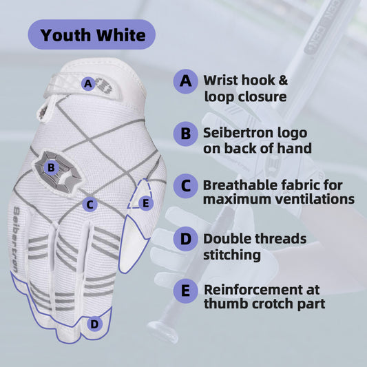 Guantes de bateo de béisbol/sóftbol Seibertron Youth BAR PRO 2.0 Signature con dedos de gran agarre