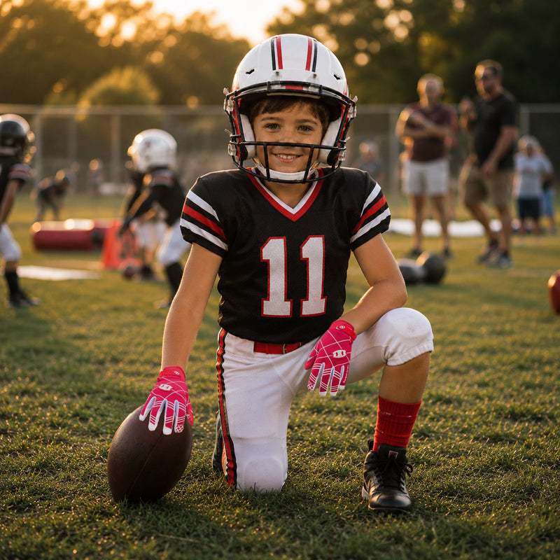 seibertron-gallery:pro3-adult-youth-zodiac-20260716 | product:8668804808894 | color:Red | group:Youth | slot:1 | Seibertron PRO 3.0 youth football receiver gloves red zodiac gallery 1