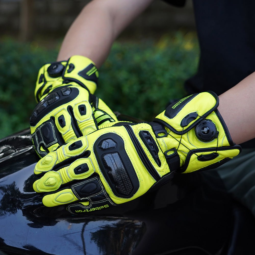 Seibertron Adult SPS - 6 All - Season Leather Motorcycle Gloves with Carbon Fiber Protection, Breathable Design, and Anti - Slip Grip – Perfect for Road Racing, Track Riding, and Long - Distance Touring - Seibertron