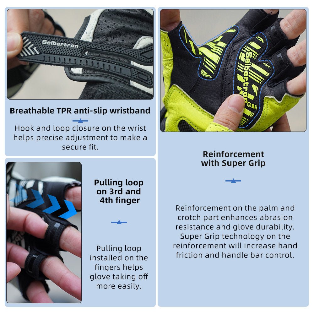 Seibertron Summer Youth Motorcycle Carbon Fiber Anti - Slip Soft Breathable Half - Finger Riding Gloves SPS - 9 - Seibertron