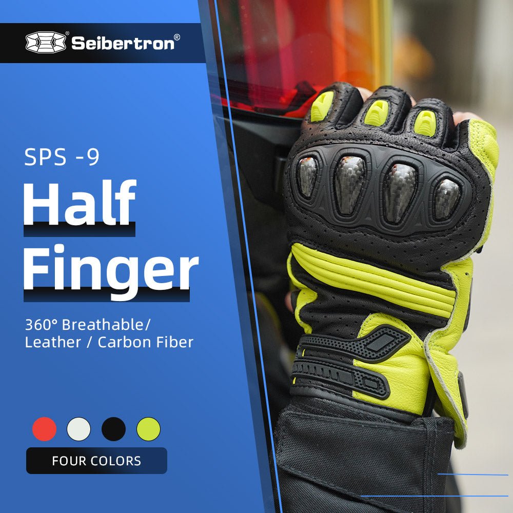Seibertron Summer Youth Motorcycle Carbon Fiber Anti - Slip Soft Breathable Half - Finger Riding Gloves SPS - 9 - Seibertron