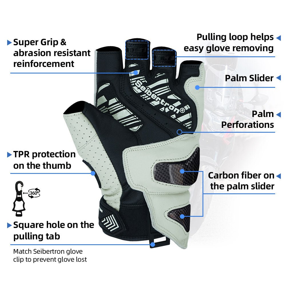 Seibertron Summer Youth Motorcycle Carbon Fiber Anti - Slip Soft Breathable Half - Finger Riding Gloves SPS - 9 - Seibertron
