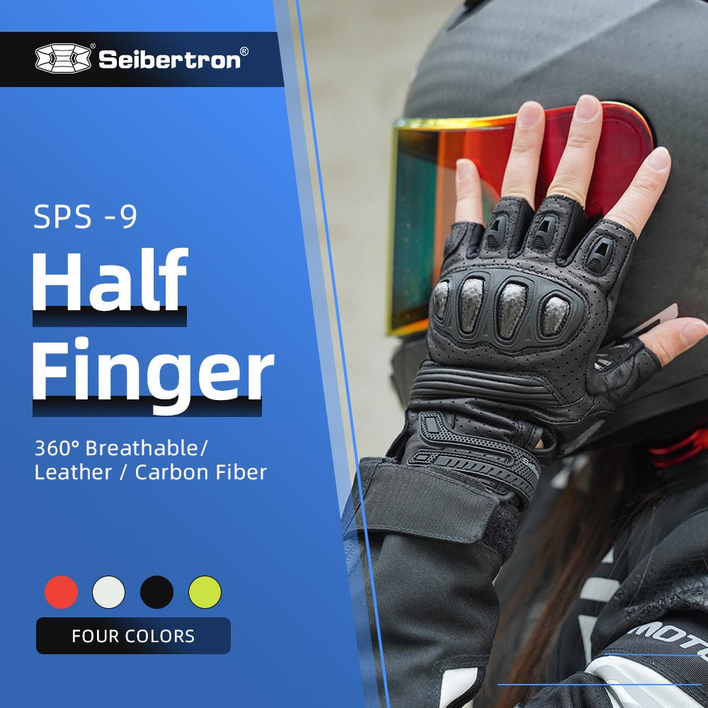 Seibertron Summer Youth Motorcycle Carbon Fiber Anti - Slip Soft Breathable Half - Finger Riding Gloves SPS - 9 - Seibertron