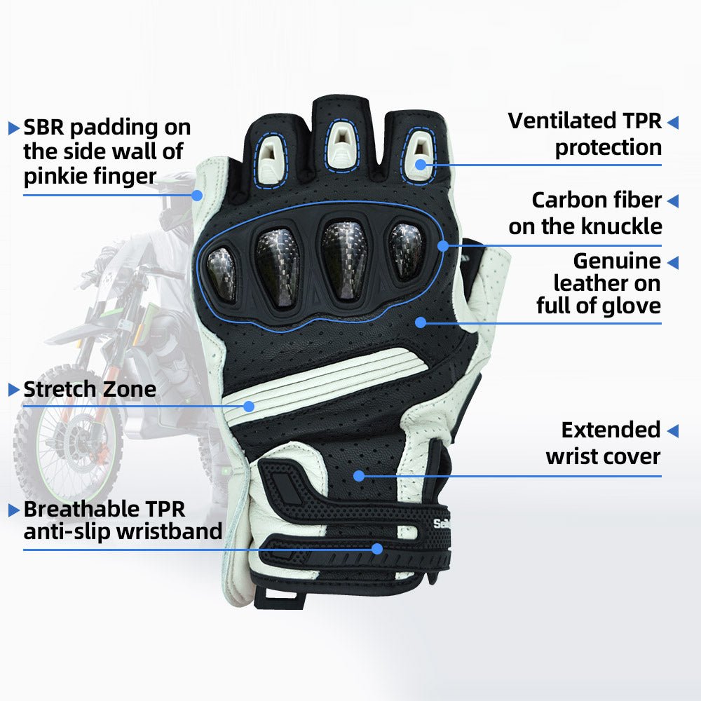 Seibertron Summer Youth Motorcycle Carbon Fiber Anti - Slip Soft Breathable Half - Finger Riding Gloves SPS - 9 - Seibertron