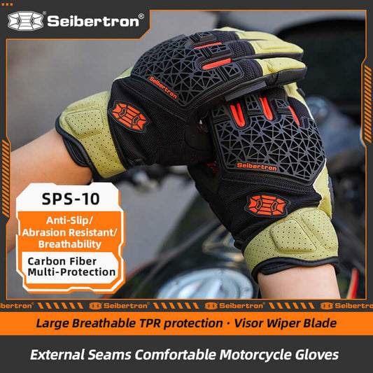 Guantes de motociclismo para jóvenes Seibertron SPS-10: transpirables, duraderos, antideslizantes y de cuero para pantallas táctiles, ideales para primavera, verano y otoño.