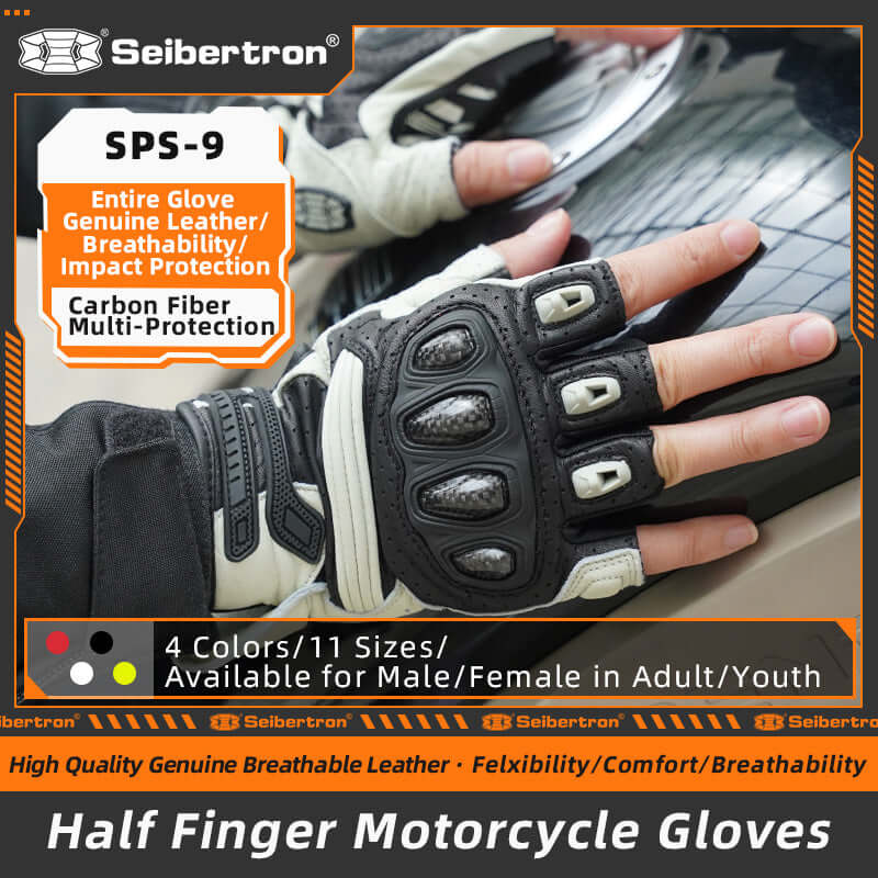 Seibertron Summer Youth Motorcycle Carbon Fiber Anti-Slip Soft Breathable Half-Finger Riding Gloves SPS-9