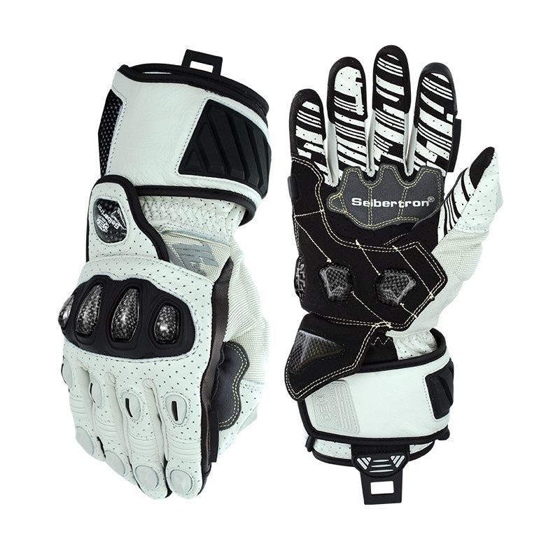 Seibertron SPS-7L long-cuff motorcycle racing gloves in White