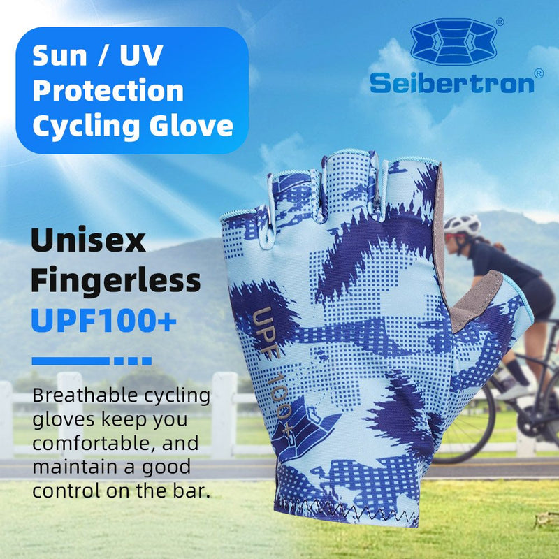 color:Blue | Seibertron S.P.S.G-3 UPF100 sun protection fingerless cycling gloves image 09