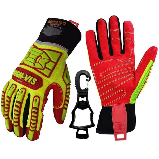Seibertron HIGH - VIS HRIG Anti Impact Work Gloves Hi - Vis Oil and Gas Water Resistant Safety Heavy Duty Utility Mechanic Rigger Glove with TPR Protection Yellow Red CE EN388 4132 - Seibertron