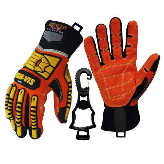 Seibertron HIGH - VIS SDX2 Resistant Reducing Anti - Impact Mechanics Heavy Duty Safety Rescue Gloves CE EN388 4232 with 1 Black Glove Clip - SeibertronTools