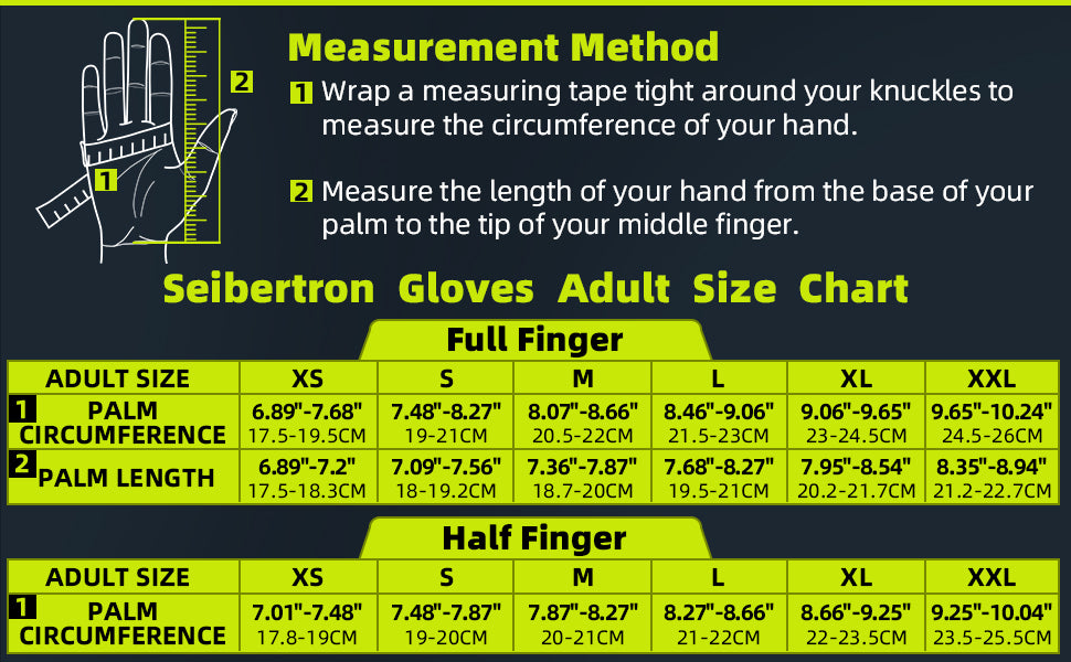 Youth Dirtpaw Full Finger Gloves Adult and Youth Size Chart adult reference with measurement method