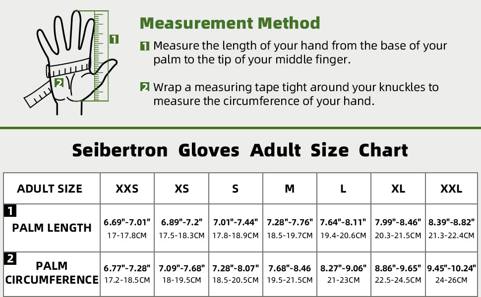 Seibertron Pro 3.0 Youth Football Gloves adult size chart reference