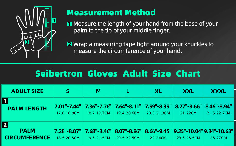 SPS-3 Motorcycle Riding Gloves Adult and Youth Size Chart adult reference with measurement method