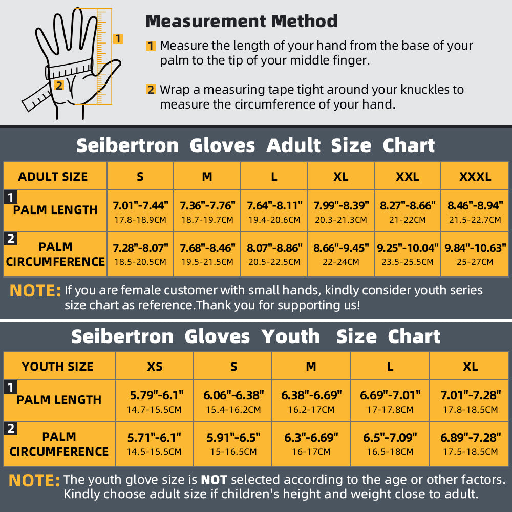 SPS-6 All-Season Motorcycle Gloves SPS-6 Size Chart with measurement method