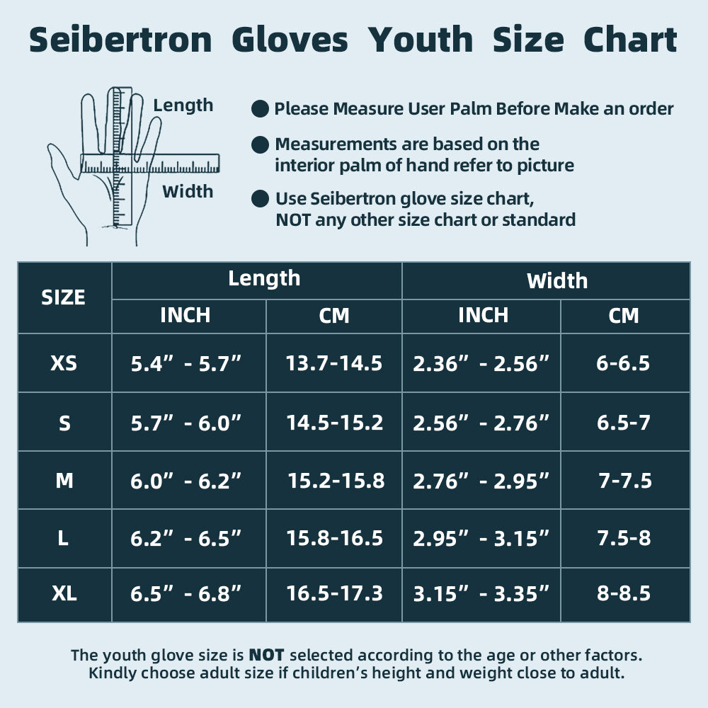 Seibertron F.O.D.G.G 2.0 youth frisbee gloves size chart