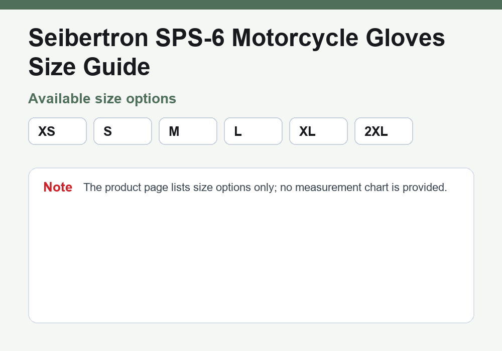 Seibertron SPS-6 motorcycle gloves size options guide