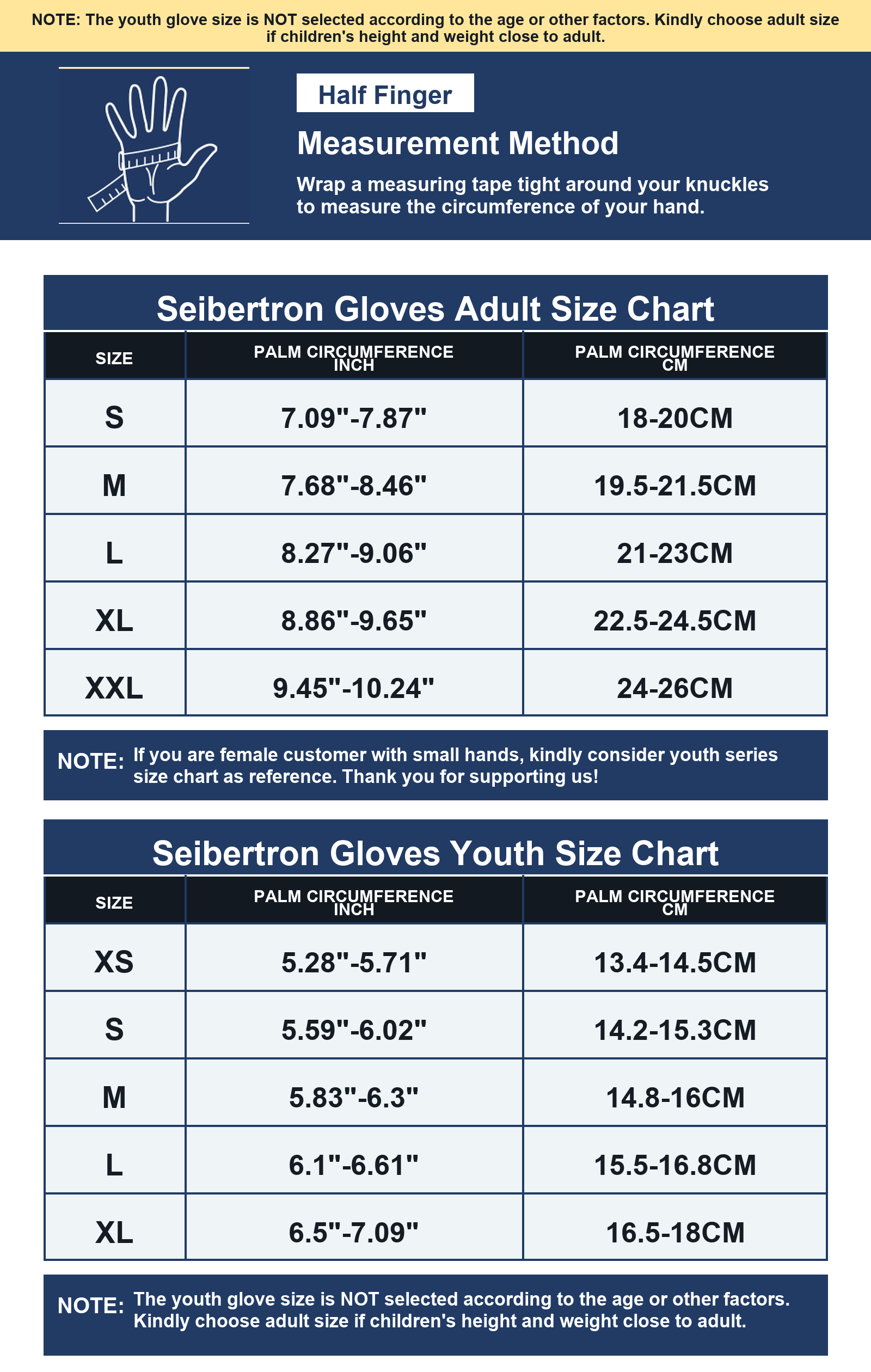 Seibertron half finger football lineman gloves size chart