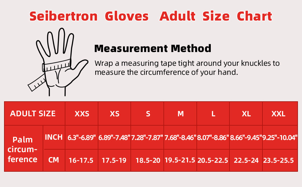 Seibertron T.H.F.I.G half finger tactical gloves size chart