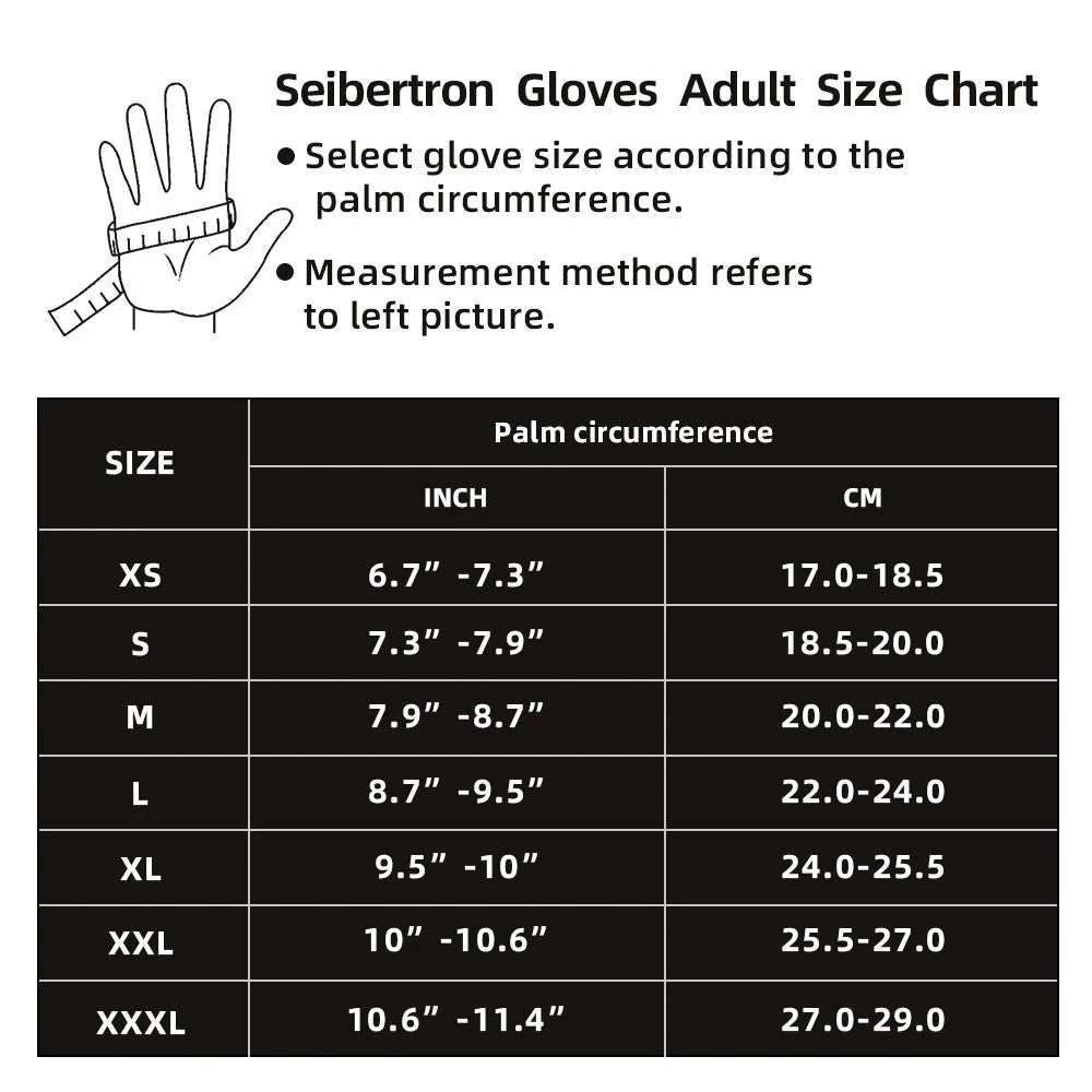 Seibertron High-Vis safety gloves size chart