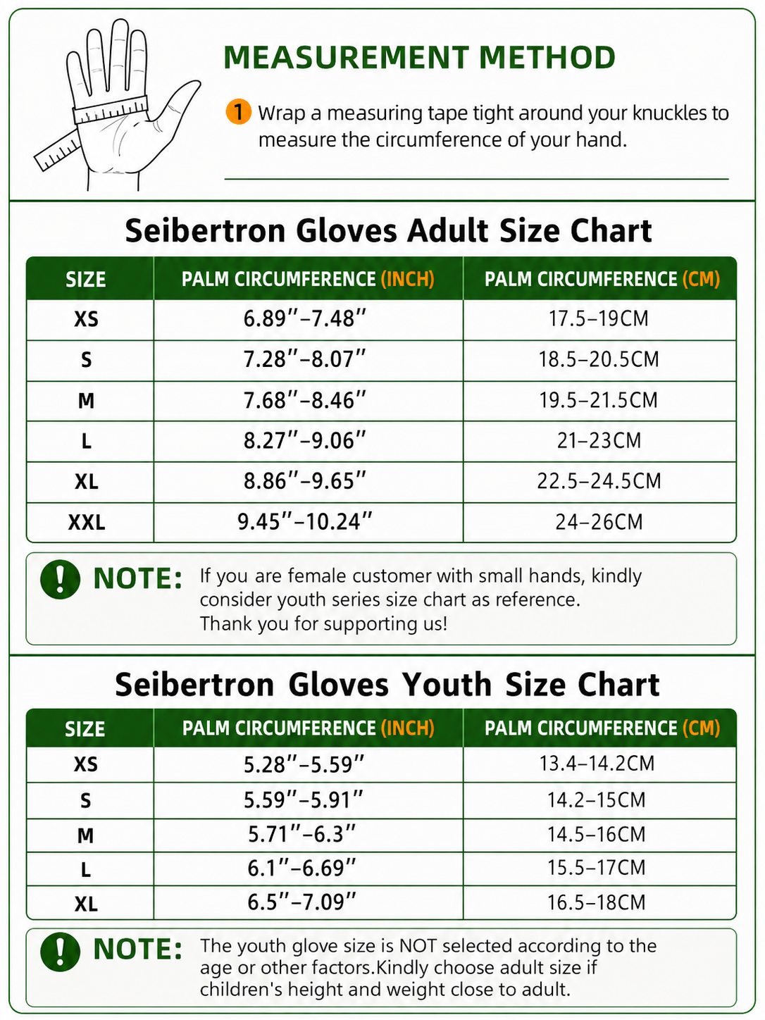 Seibertron S.P.S.G 2 adult and youth half finger sun protection fishing gloves size chart