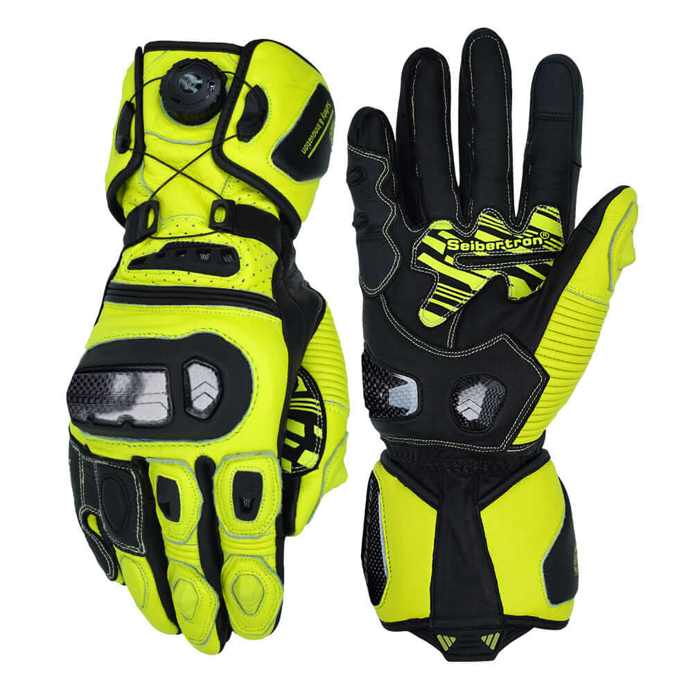 Seibertron SPS-6 All-Season Leather Motorcycle Gloves with Carbon Fiber Protection, Breathable Design, and Anti-Slip Grip – Perfect for Road Racing, Track Riding, and Long-Distance Touring