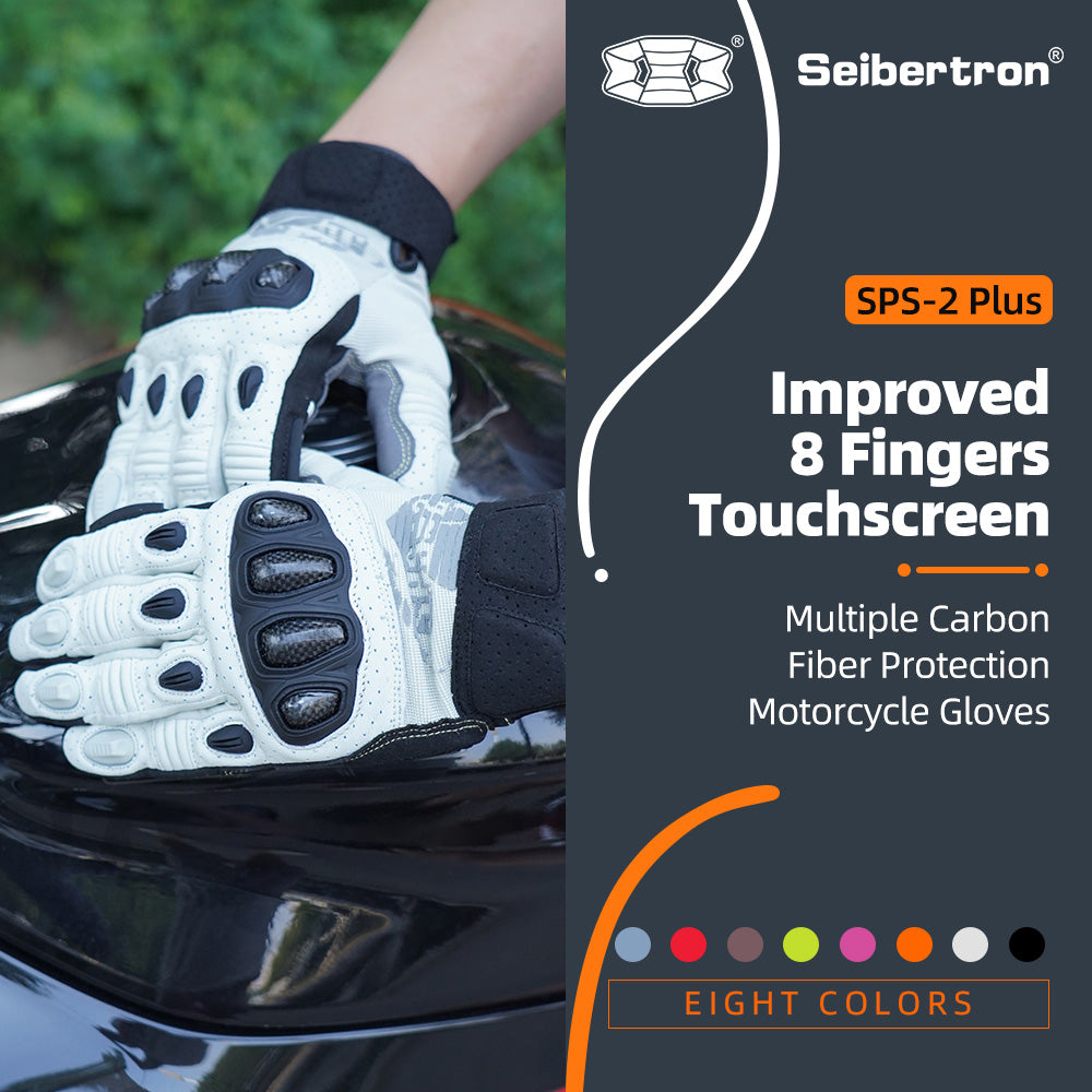 Seibertron SPS2 Plus 成人夏季摩托车手套 - 真皮、透气、碳纤维、耐磨、防滑设计，增强舒适度和防护性