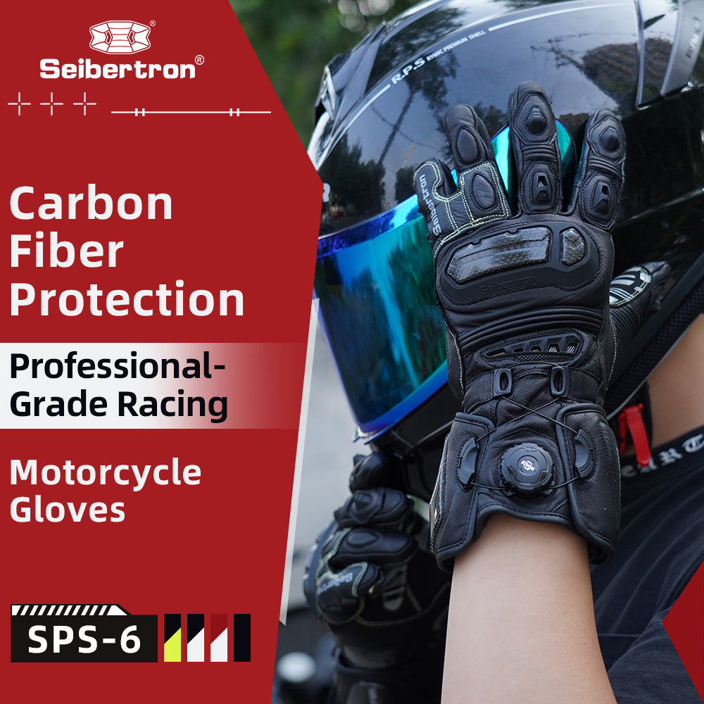 Seibertron SPS-6 All-Season Leather Motorcycle Gloves with Carbon Fiber Protection, Breathable Design, and Anti-Slip Grip – Perfect for Road Racing, Track Riding, and Long-Distance Touring