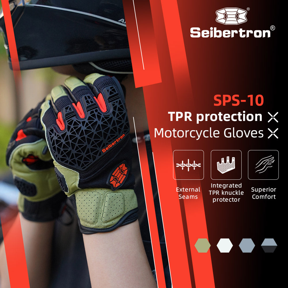 Seibertron SPS-10 Motorcycle Riding Gloves – Breathable, Durable, Anti-Slip, Touchscreen Leather Gloves for Spring, Summer, and Fall