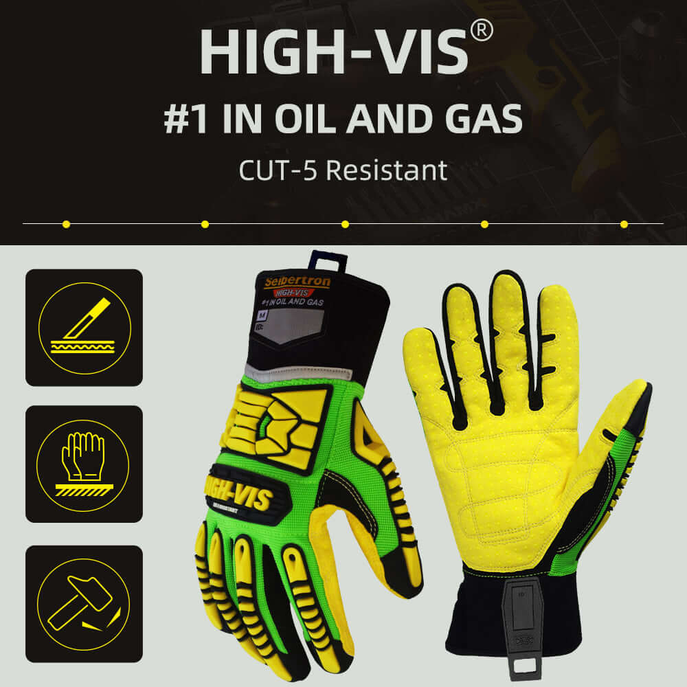 Seibertron HIGH-VIS SDXC5 Mechanics Cut5 Impact Cut Puncture Resistant Gloves Oil and Gas/Oilfield Safety Gloves CE EN388 4543