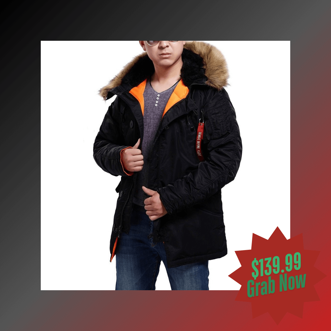 Seibertron Men's N-3B Slim-Fit Waterproof/Water Repellent Parka with Removable Faux Fur Hood Trim