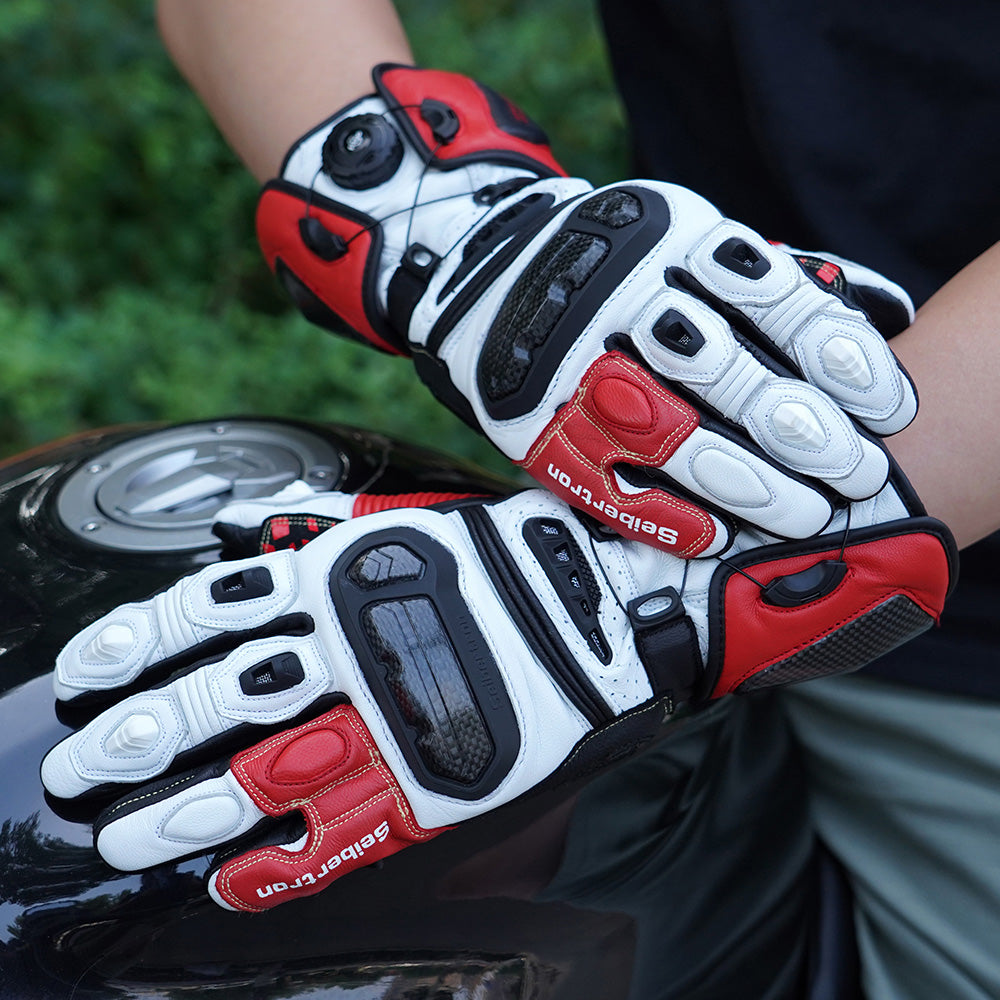 Seibertron SPS-6 All-Season Leather Motorcycle Gloves with Carbon Fiber Protection, Breathable Design, and Anti-Slip Grip – Perfect for Road Racing, Track Riding, and Long-Distance Touring