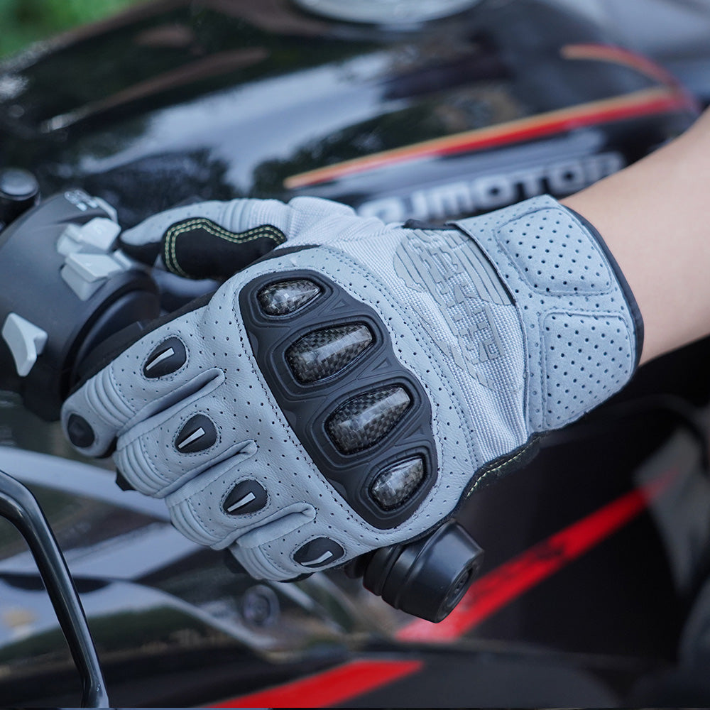 Seibertron SPS2 Plus 成人夏季摩托车手套 - 真皮、透气、碳纤维、耐磨、防滑设计，增强舒适度和防护性