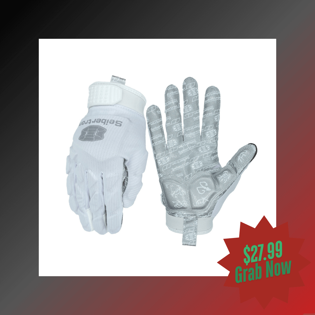 Seibertron H.P.I.L.G Touchscreen Lineman and Football Receiver Gloves, Flexible Breathable Impact Protection Back of Hand Glove Adult and Youth Sizes