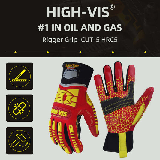 Seibertron HIGH-VIS HRC5 Rigger Excellent Grip Cut5 Handyman/Boxer Work Gloves Abrasion Resistant Oil & Gas Drilling Safety Impact Protection Gloves CE EN388 4542