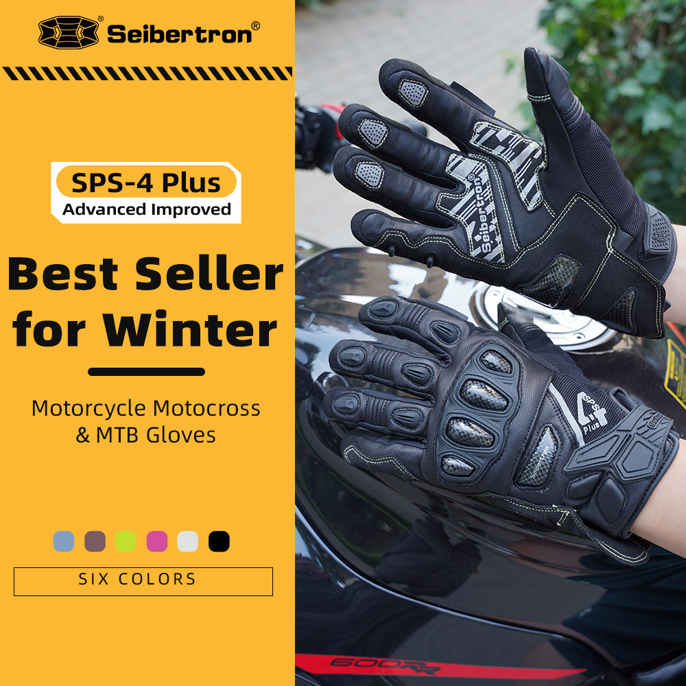 Seibertron SPS-4 Upgraded Winter Motorcycle Riding Gloves - Carbon Fiber, Waterproof, and Snowproof for Fall and Winter