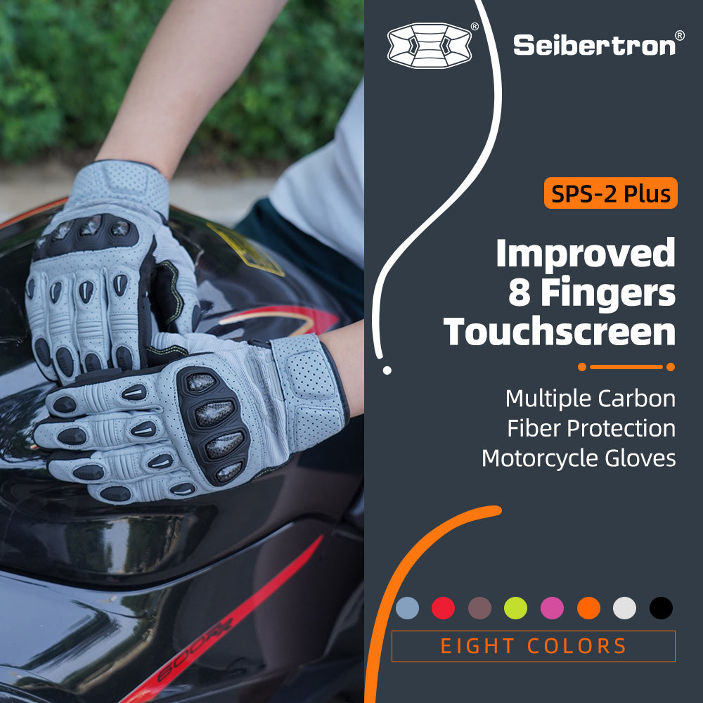 Seibertron SPS2 Plus 成人夏季摩托车手套 - 真皮、透气、碳纤维、耐磨、防滑设计，增强舒适度和防护性