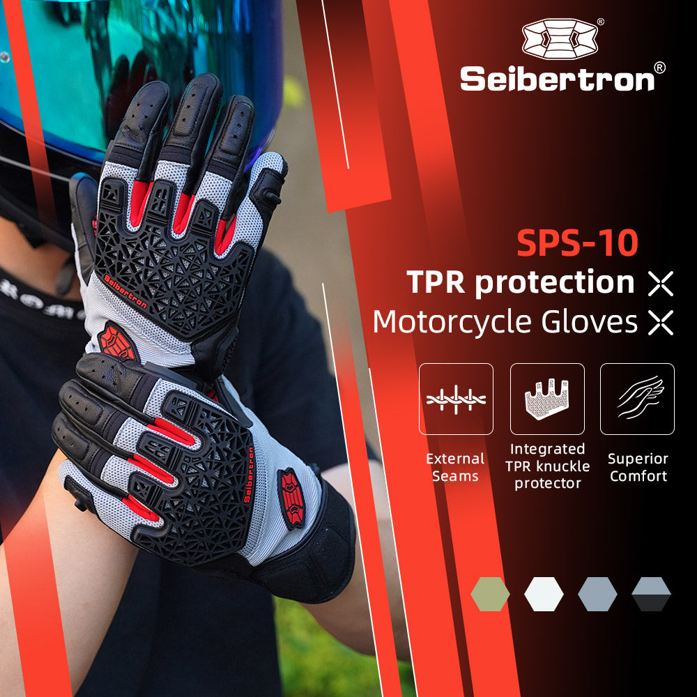 Seibertron SPS-10 Motorcycle Riding Gloves – Breathable, Durable, Anti-Slip, Touchscreen Leather Gloves for Spring, Summer, and Fall